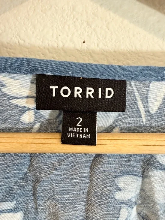 Torrid Blue Floral Maxi Dress 2X Tiered Pockets Modest Casual Cottage Western - Picture 8 of 12